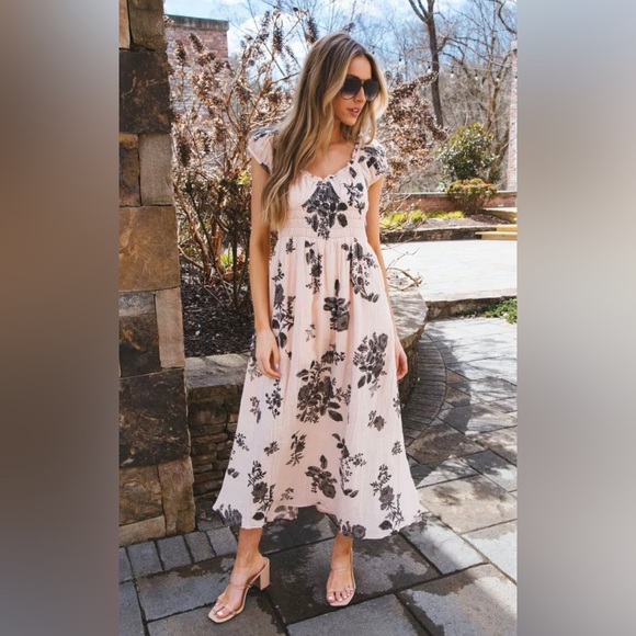 Free People Forget Me Not midi dress peach combo - Picture 5 of 14